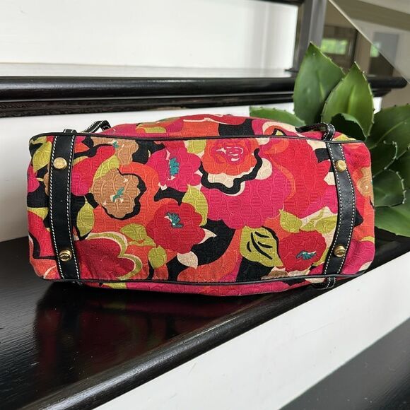 Talbots Canvas Floral Shoulder Bag Purse – Vibrant Colors, Black Trim, Like New - Picture 6 of 8